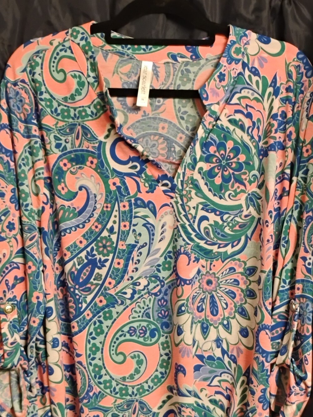 Dear Scarlett Lizzy Top In Hot Pink,Blue, Green, And White Paisley